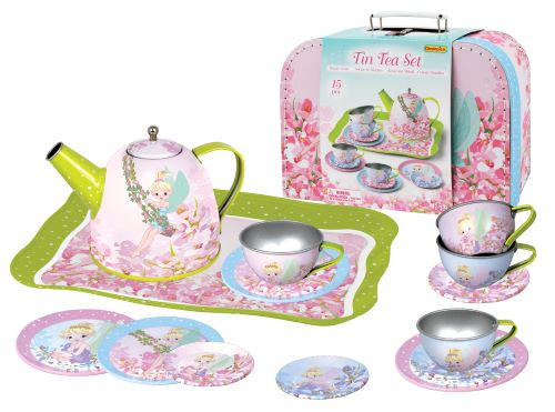 Tin Tea Sets with Carry Case 13 - 15pc