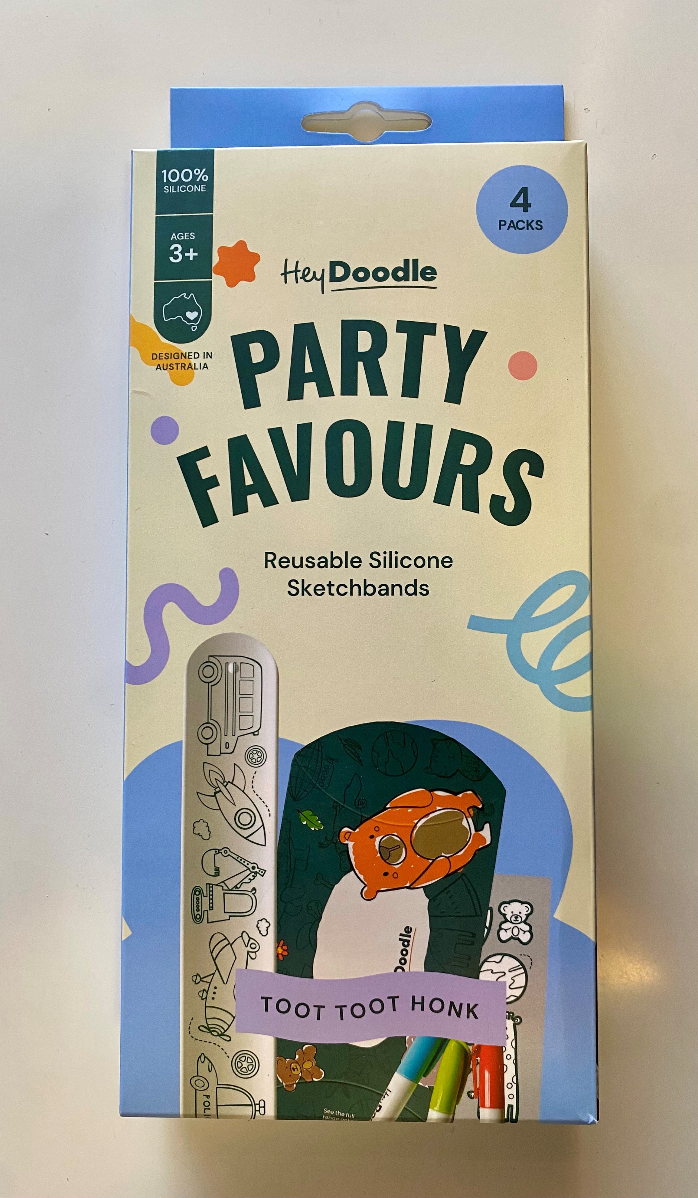 HeyDoodle Sketchband Party Favours | Reusable Silicone Slap Bands 4 Pack