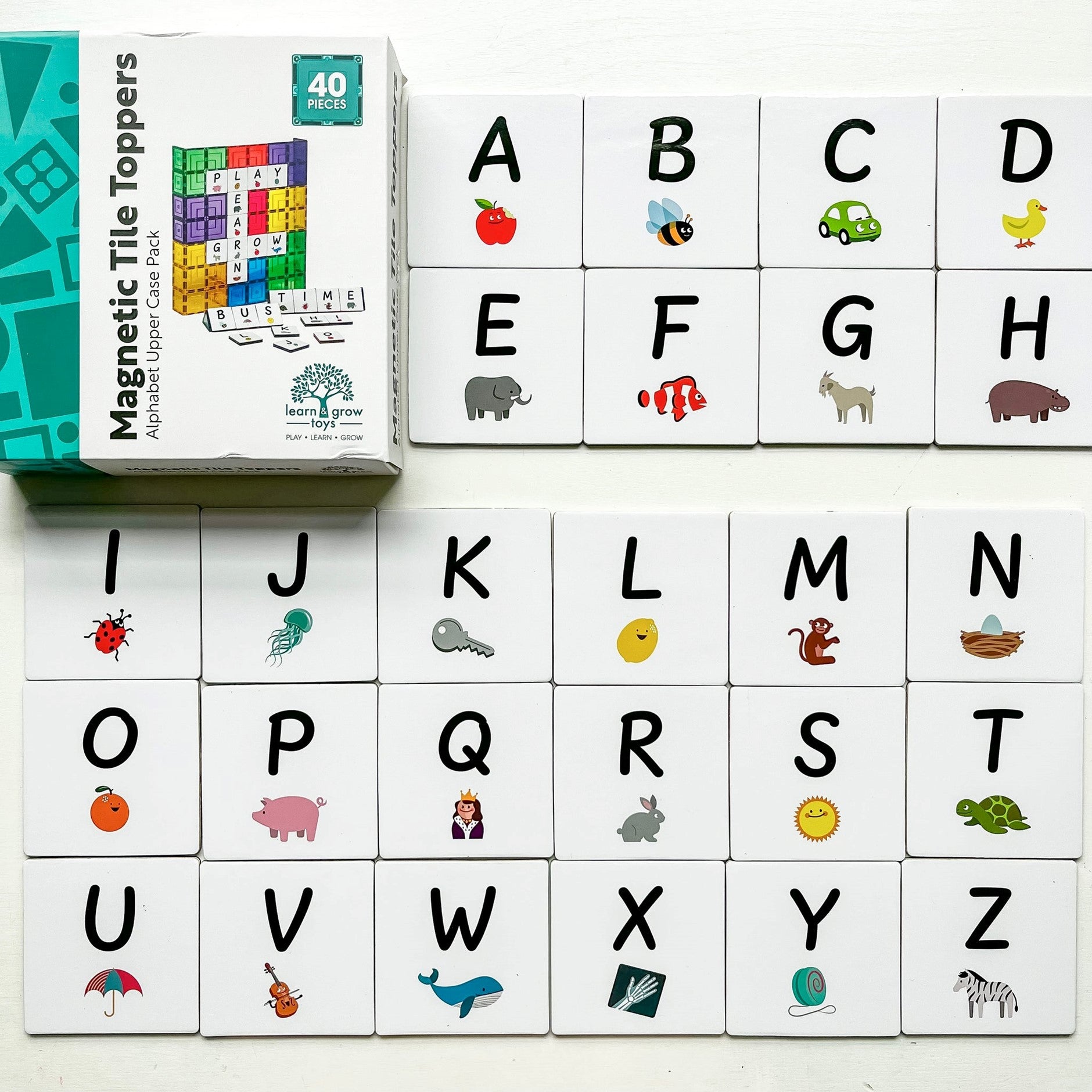 Learn & Grow Magnetic Tile Topper | Alphabet Upper Case Pack (40 Piece)