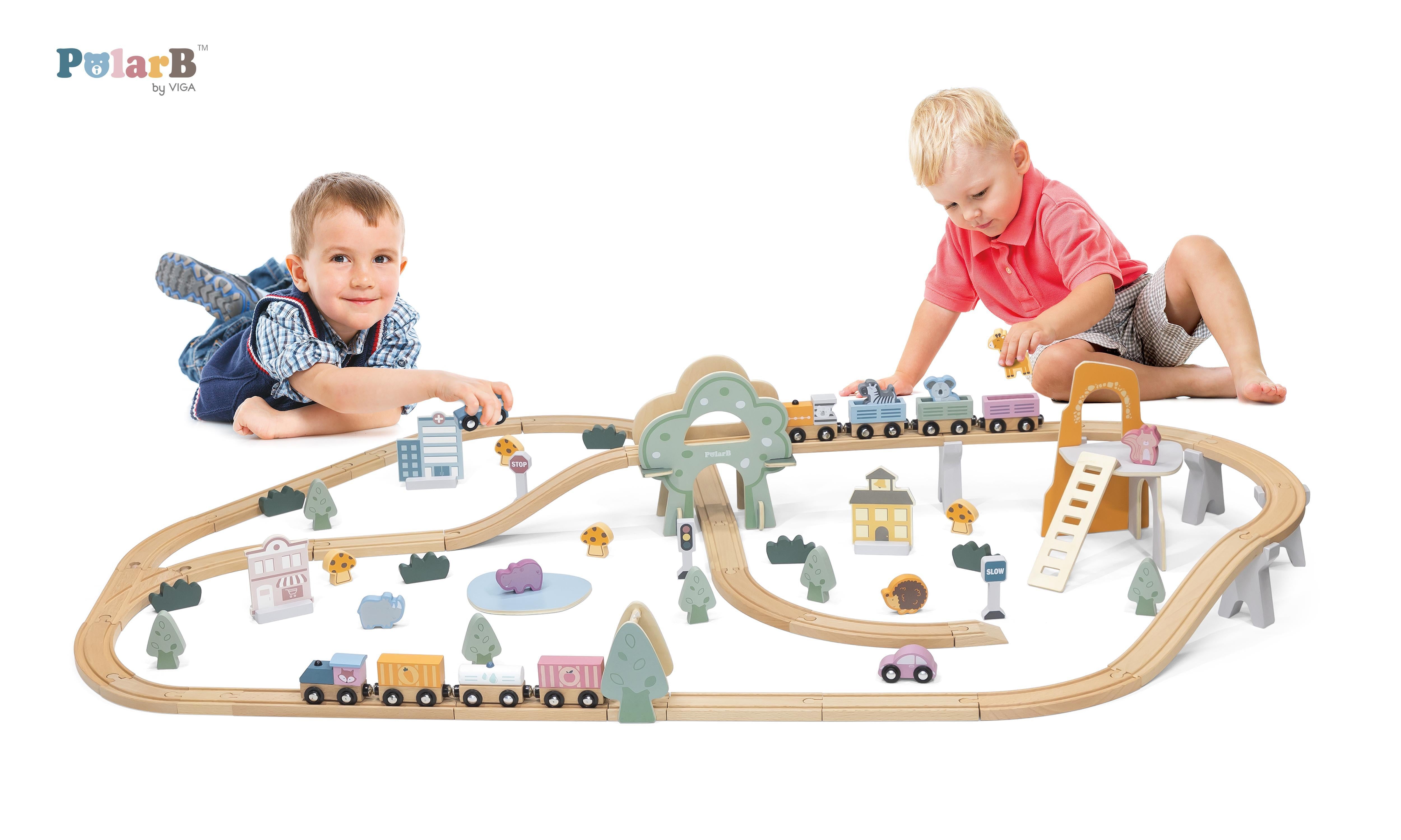 Wooden Train Set 92 Piece by PolarB