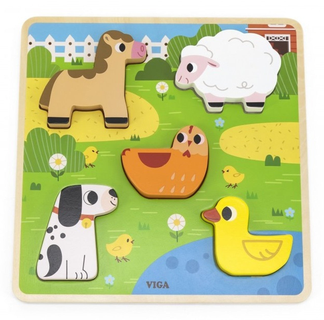 Viga Toys | Tactile Wooden Farm Puzzle