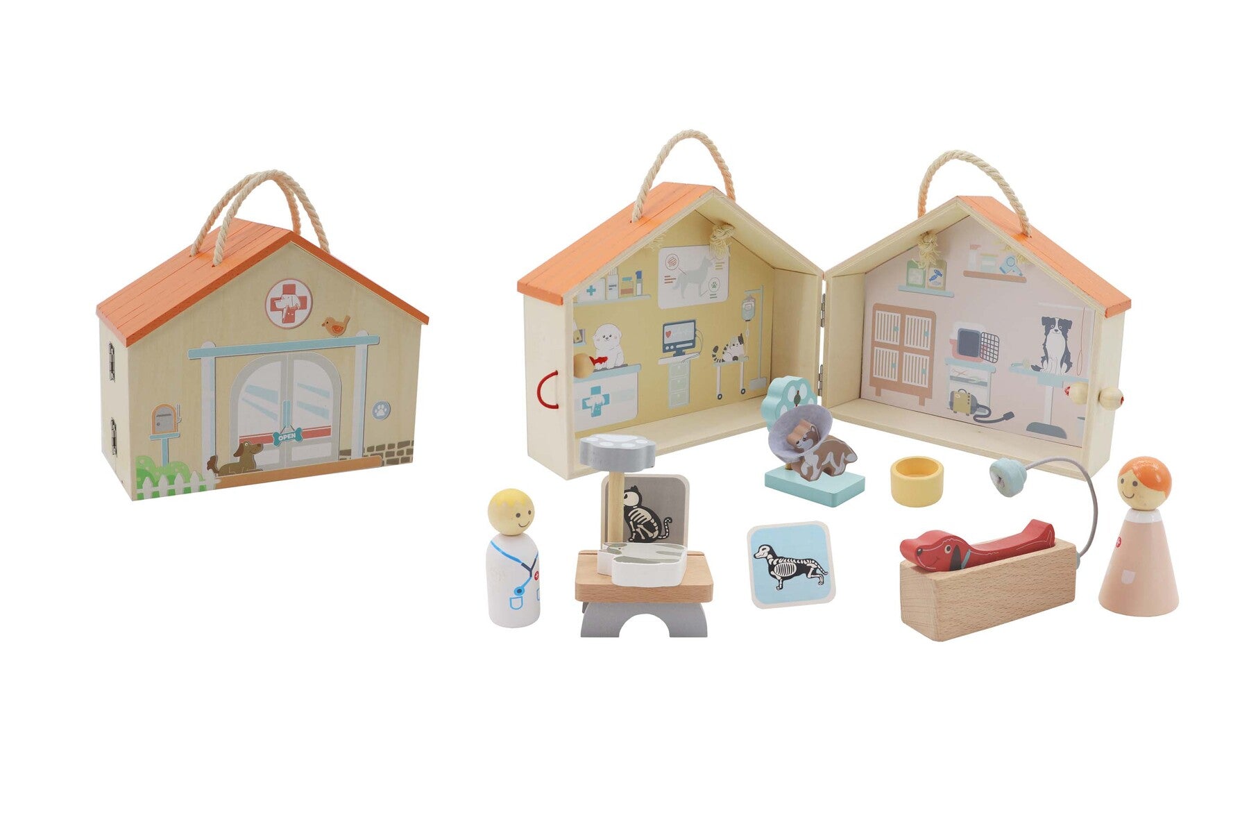 Wooden Portable Veterinary Pet Hospital Play Set