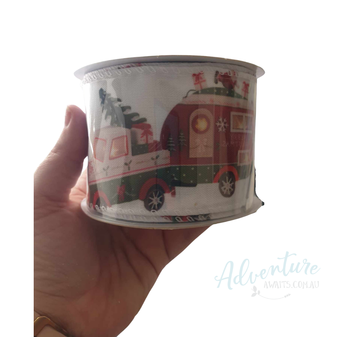 Christmas Caravan & Car Linen Ribbon