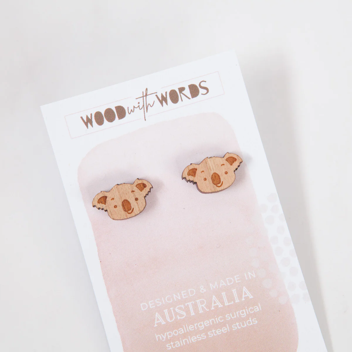 Wood With Words Stud Earrings - Koala