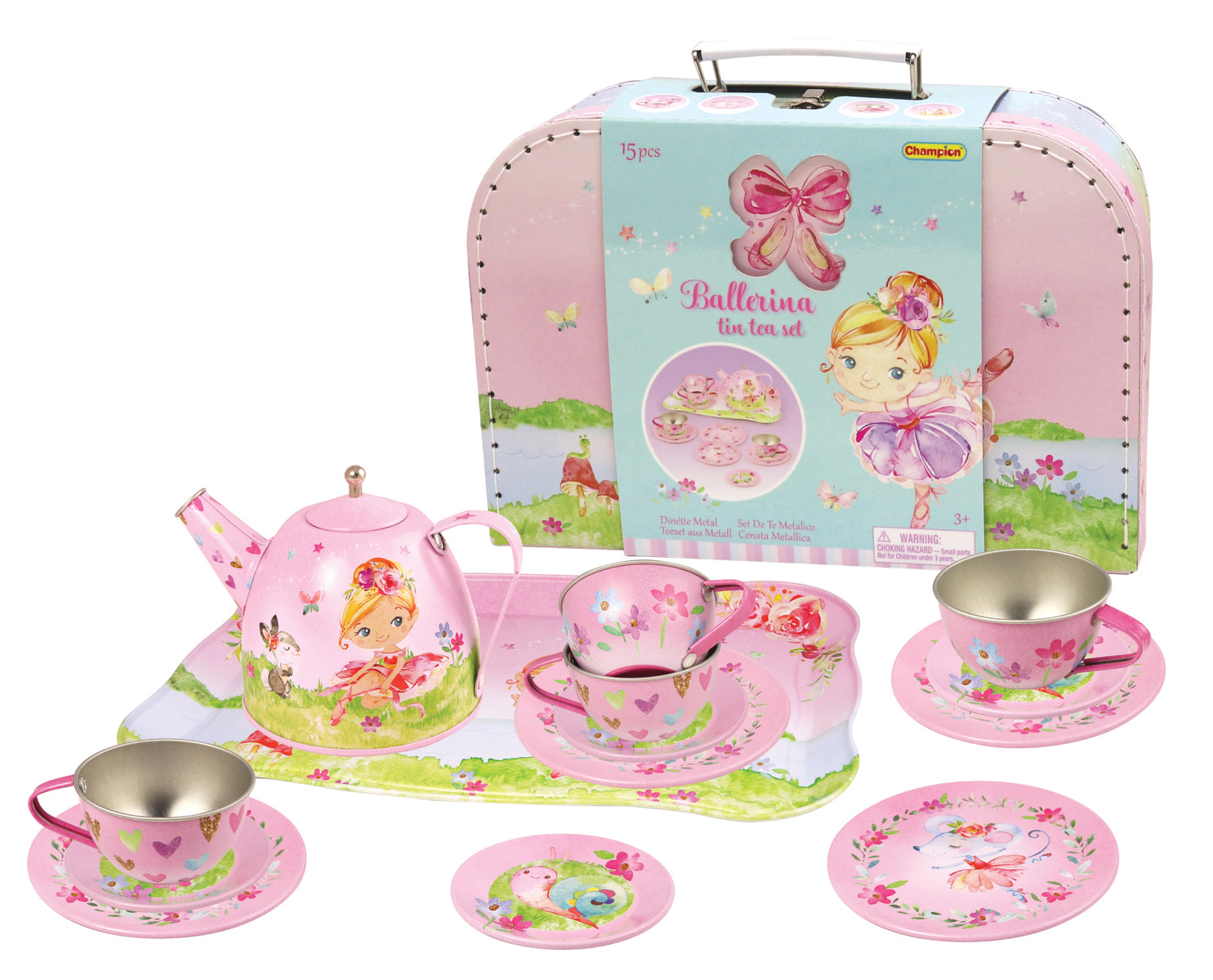 Tin Tea Sets with Carry Case 13 - 15pc