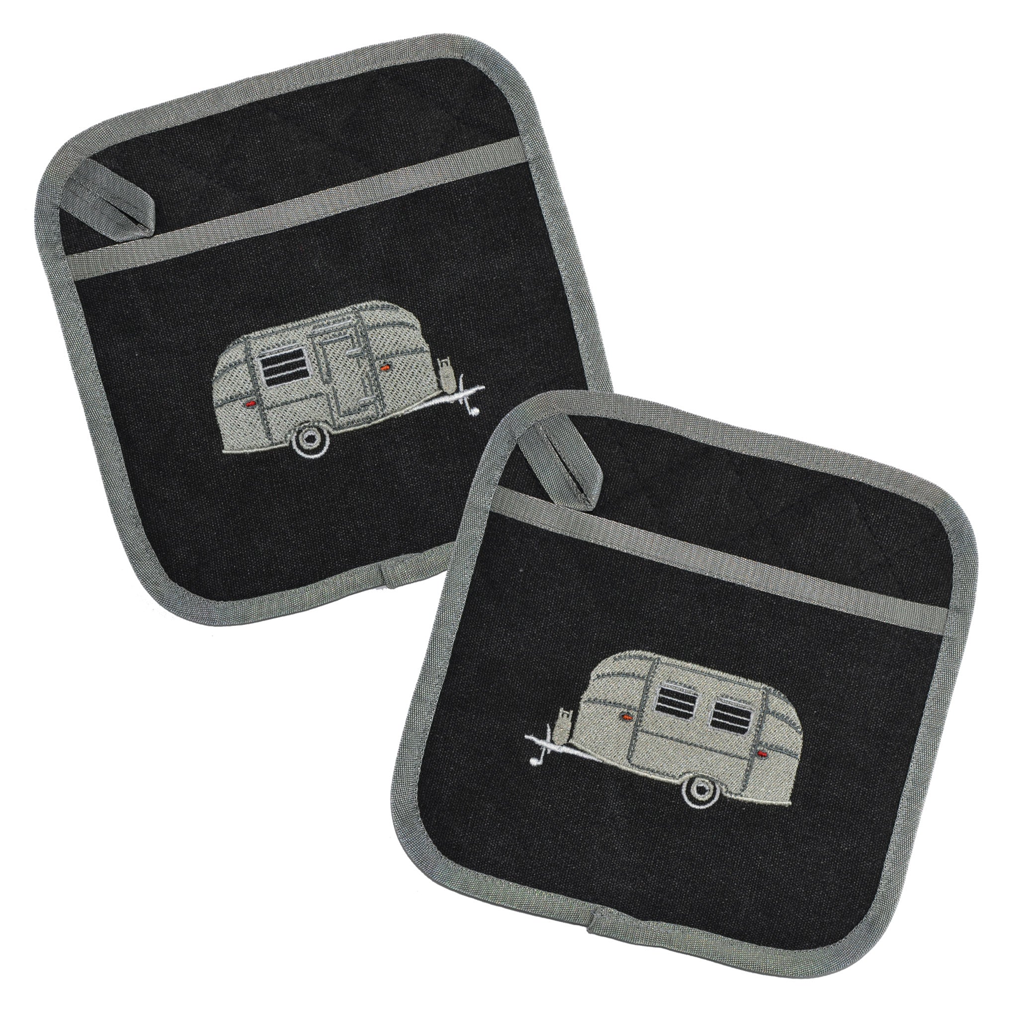 Van Go Embroidered Pot Holders | Various Caravan Themed Designs & Colours