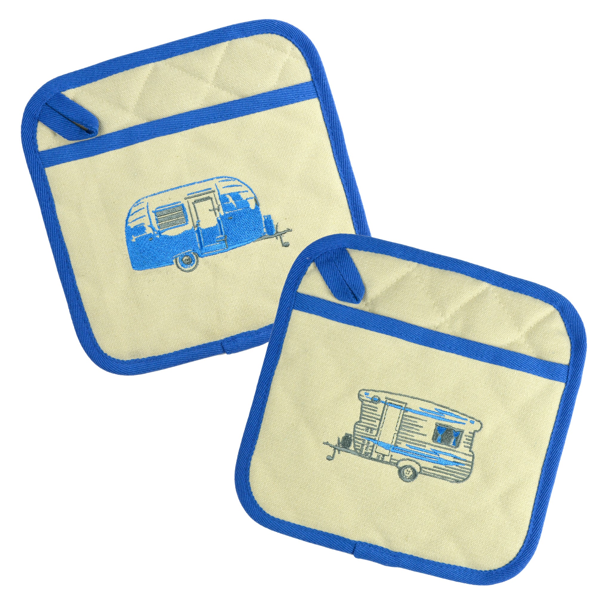 Van Go Embroidered Pot Holders | Various Caravan Themed Designs & Colours