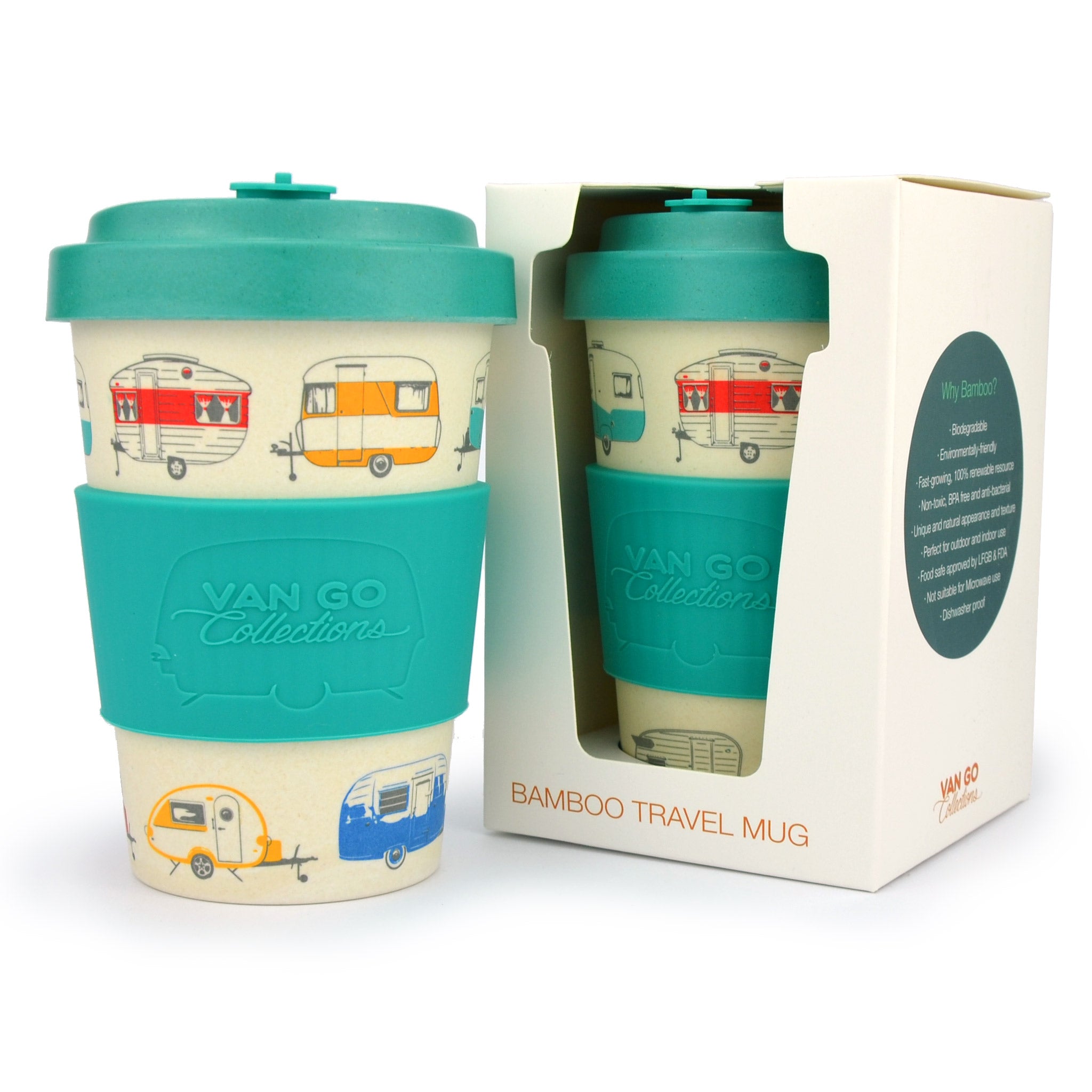 Van Go Bamboo Travel Mug | 400ml | 'Lazy Summer Days' Teal