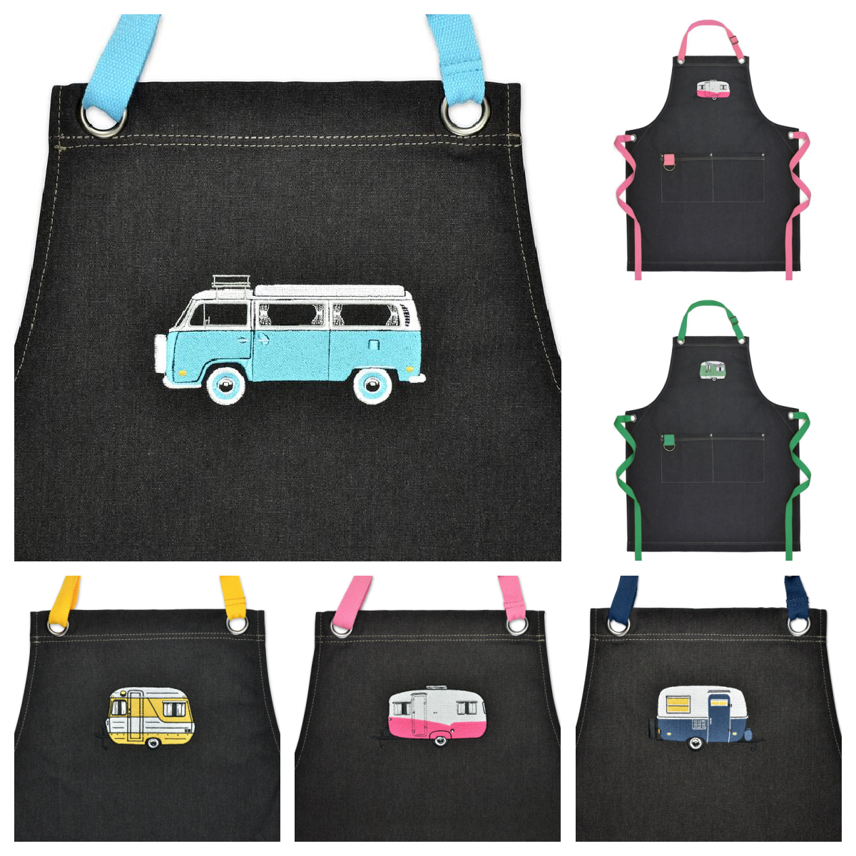 Van Go Embroidered Aprons | Various Caravan Themed Designs & Colours