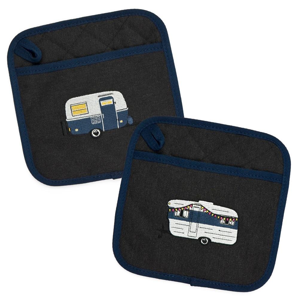 Van Go Embroidered Pot Holders | Various Caravan Themed Designs & Colours