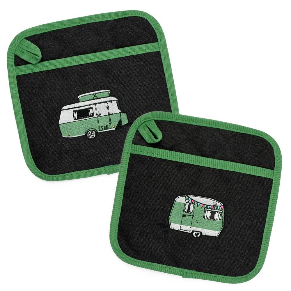 Van Go Embroidered Pot Holders | Various Caravan Themed Designs & Colours