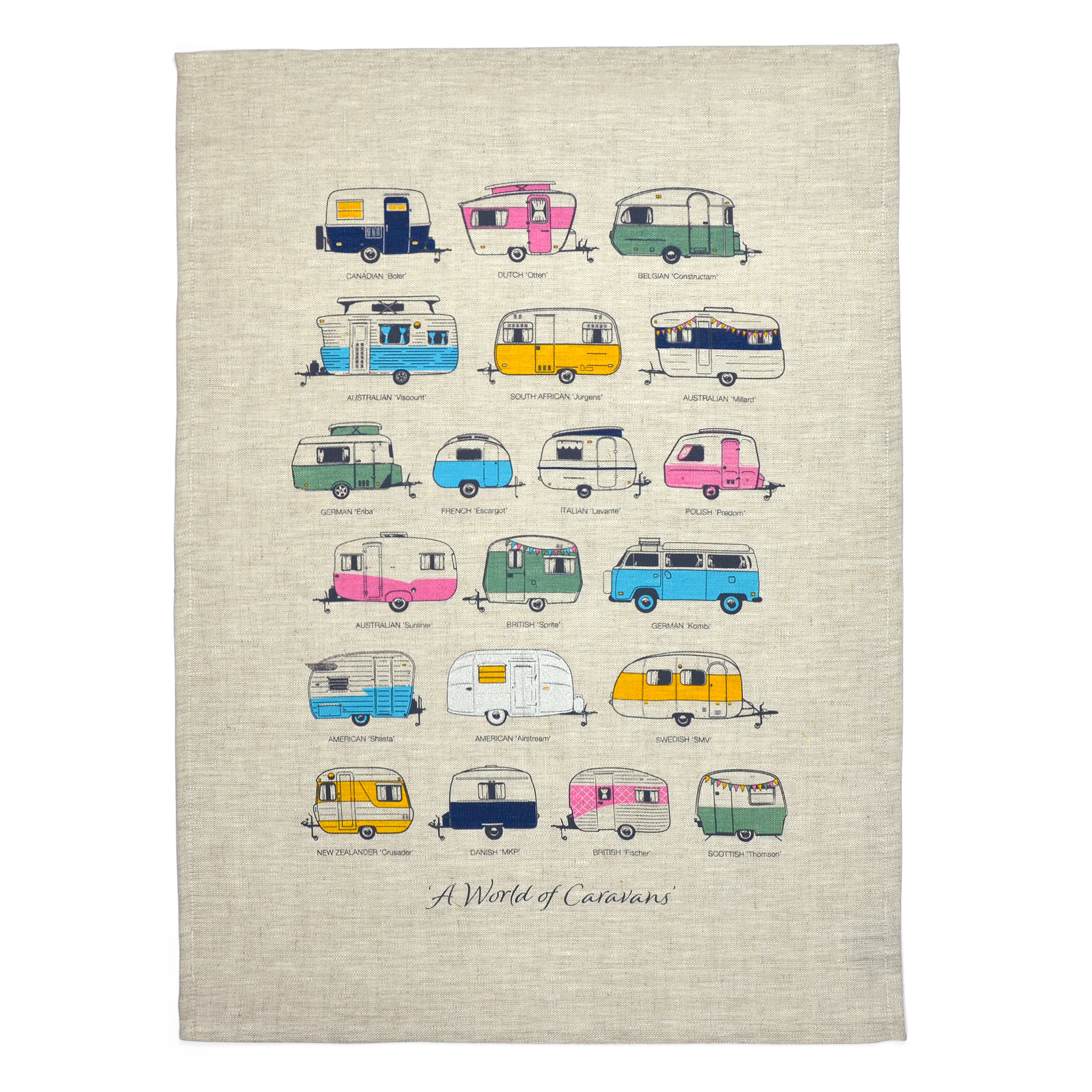 Van Go Linen Tea Towels | Various Caravan Themed Designs & Colours