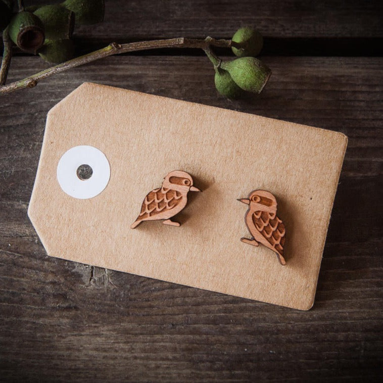 Wood With Words Stud Earrings - Kookaburra